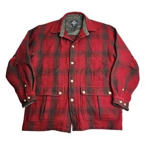 Willis & Geiger Wool Plaid Mackinaw Coat Red Green Overcoat Oversized Size Large